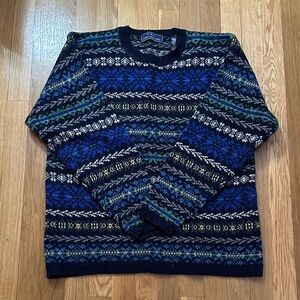 Vintage John Ashford Men's Multicolor Patterned Crewneck Sweater